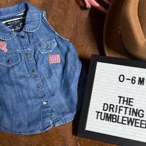 Upcycled Blu & Blue Denim Baby Shirt w/ a Western Vibe